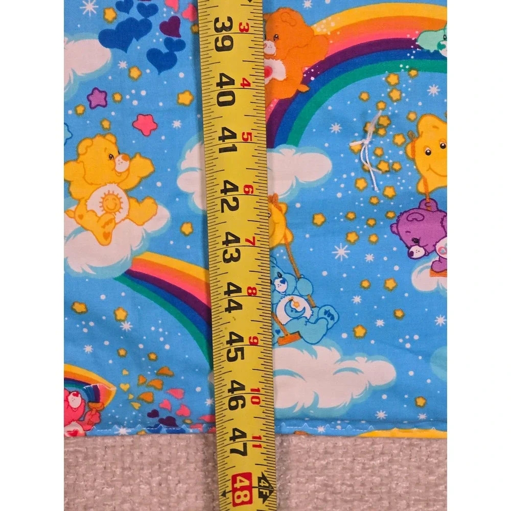 Vintage Care Bears Baby‎ Blanket Quilt Hand Tied Reversible Animals Blue 40x47